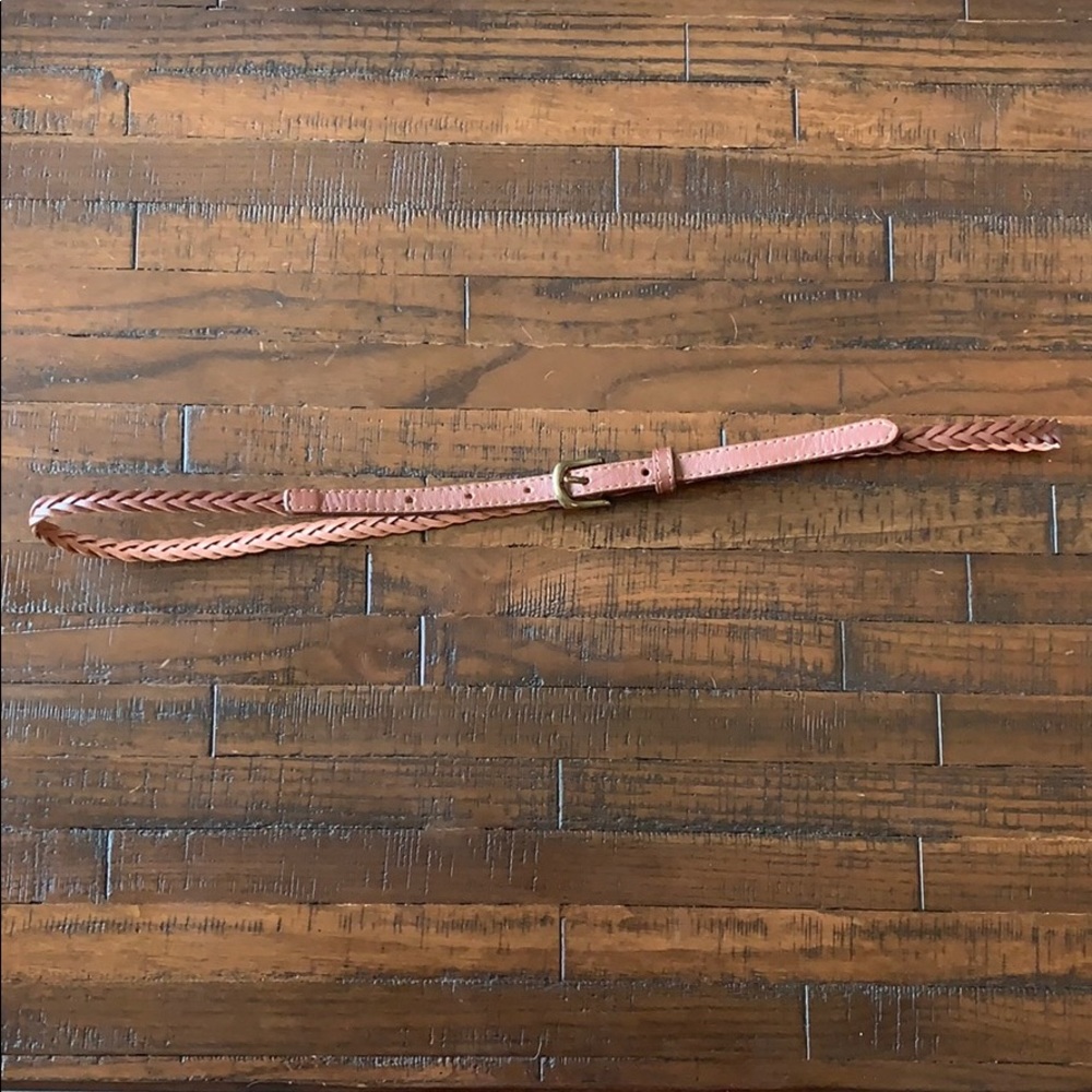 Brown leather braided skinny belt